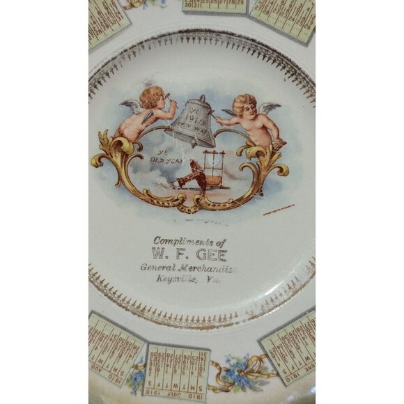 Vintage 1910 Decorative Plate W.F. Gee General Merchandise - Angelic Calendar - Picture 4 of 7